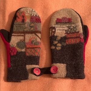 Fleece Lined Colorful Wool Mittens with Button Detail, fit woman’s large